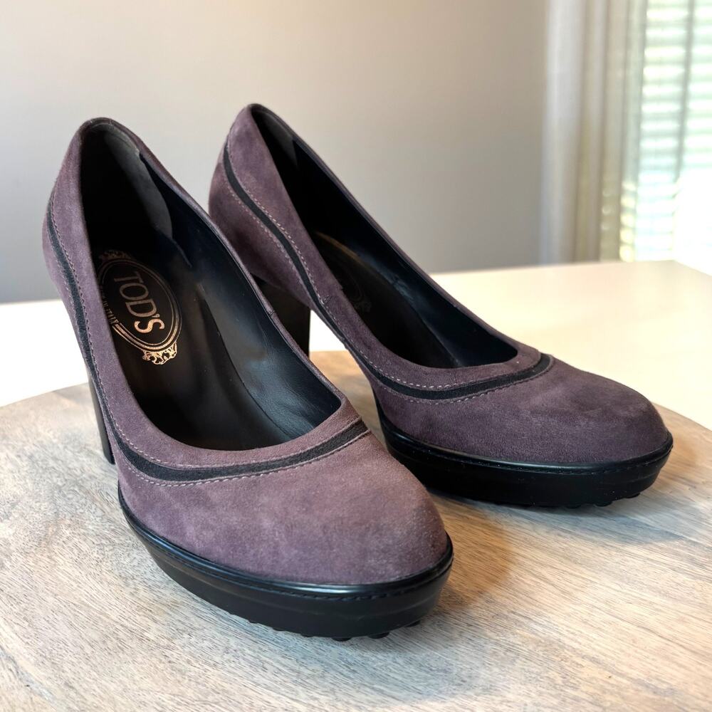 Tod's Women's Suede Platform Pumps Purple Block Heel Italy EU Size 37 US Size 7